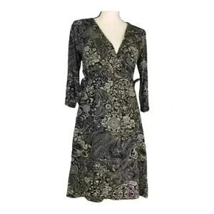 Athleta Black &Tan Floral V Neck Dress Size S